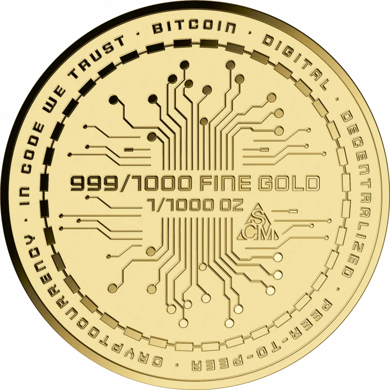 Bitcoin 1/1000 Oz 999 Goldmedaille in Box
