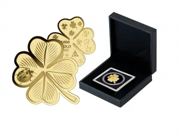 Glücksbringer Kleeblatt 1/1000 Oz 999 Goldmedaille in Box